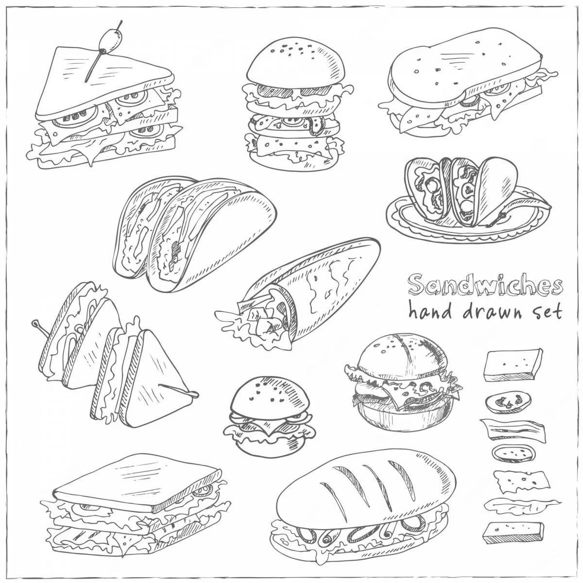 Adorable sandwich coloring book for kids
