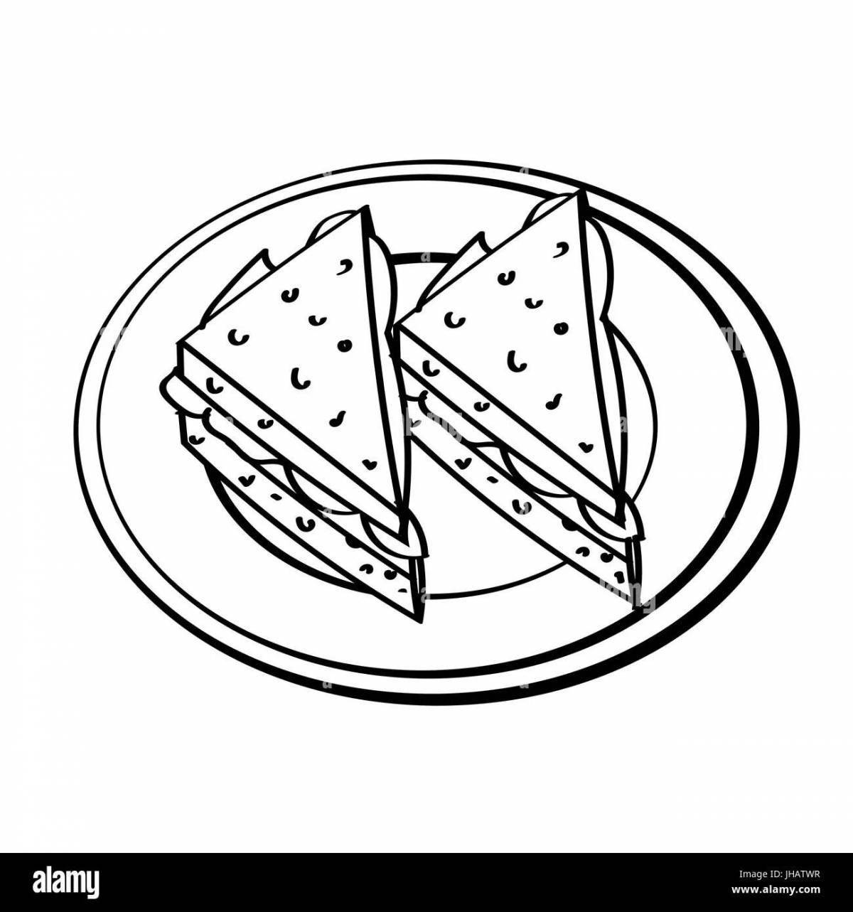 Анимированная страница раскраски сэндвичей для детей