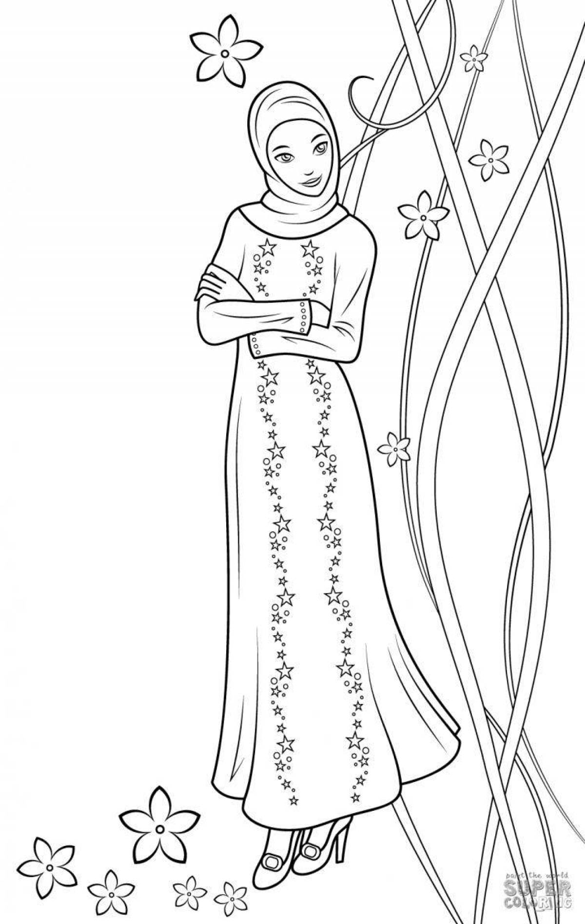 Charming coloring book for muslim girls