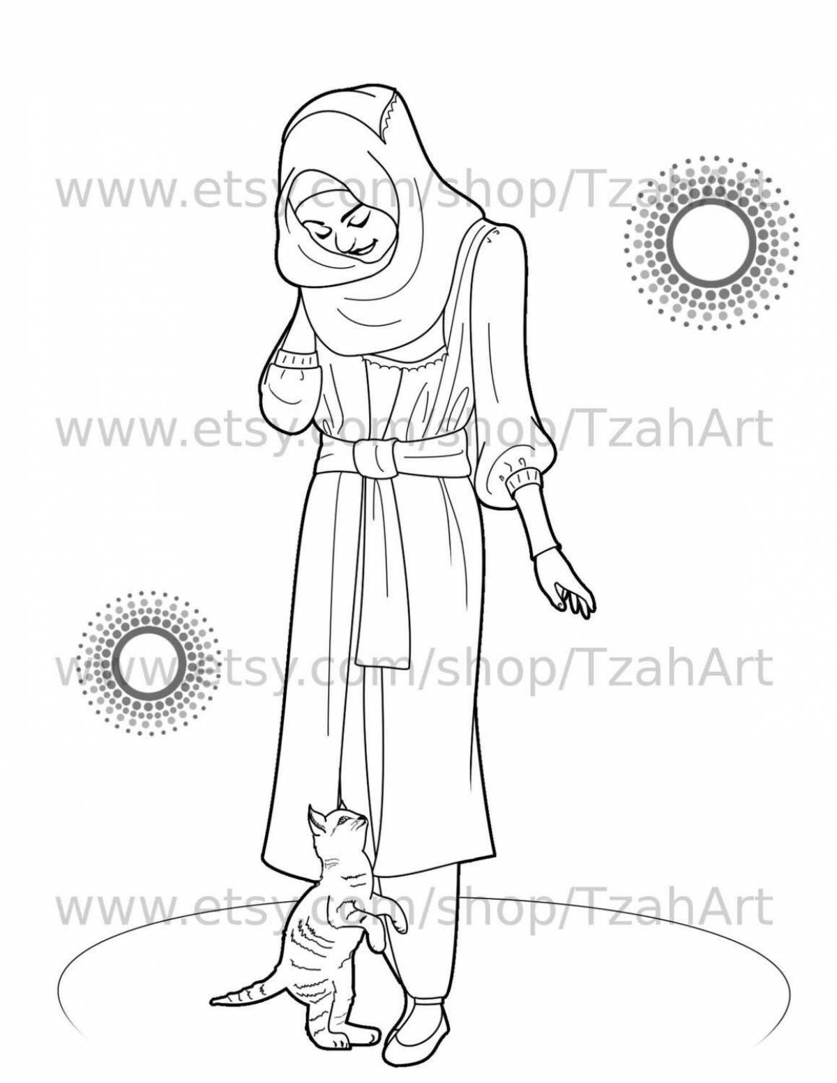 Joyful coloring pages muslim girls