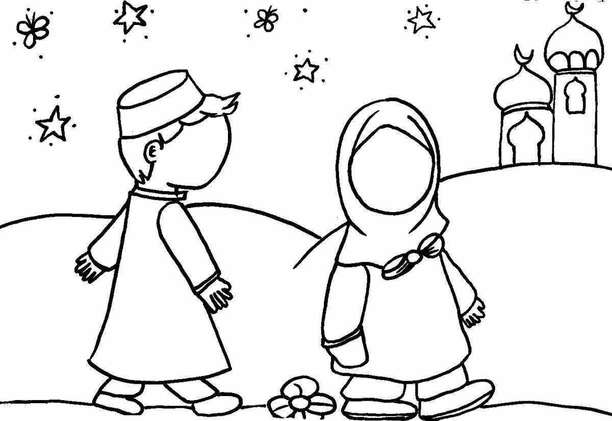 Adorable coloring pages of Muslim girls