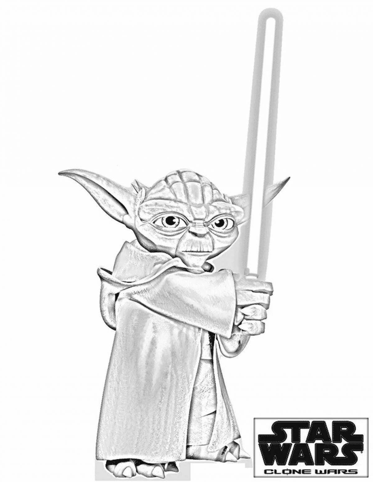 Yoda's colorfully shaded coloring page