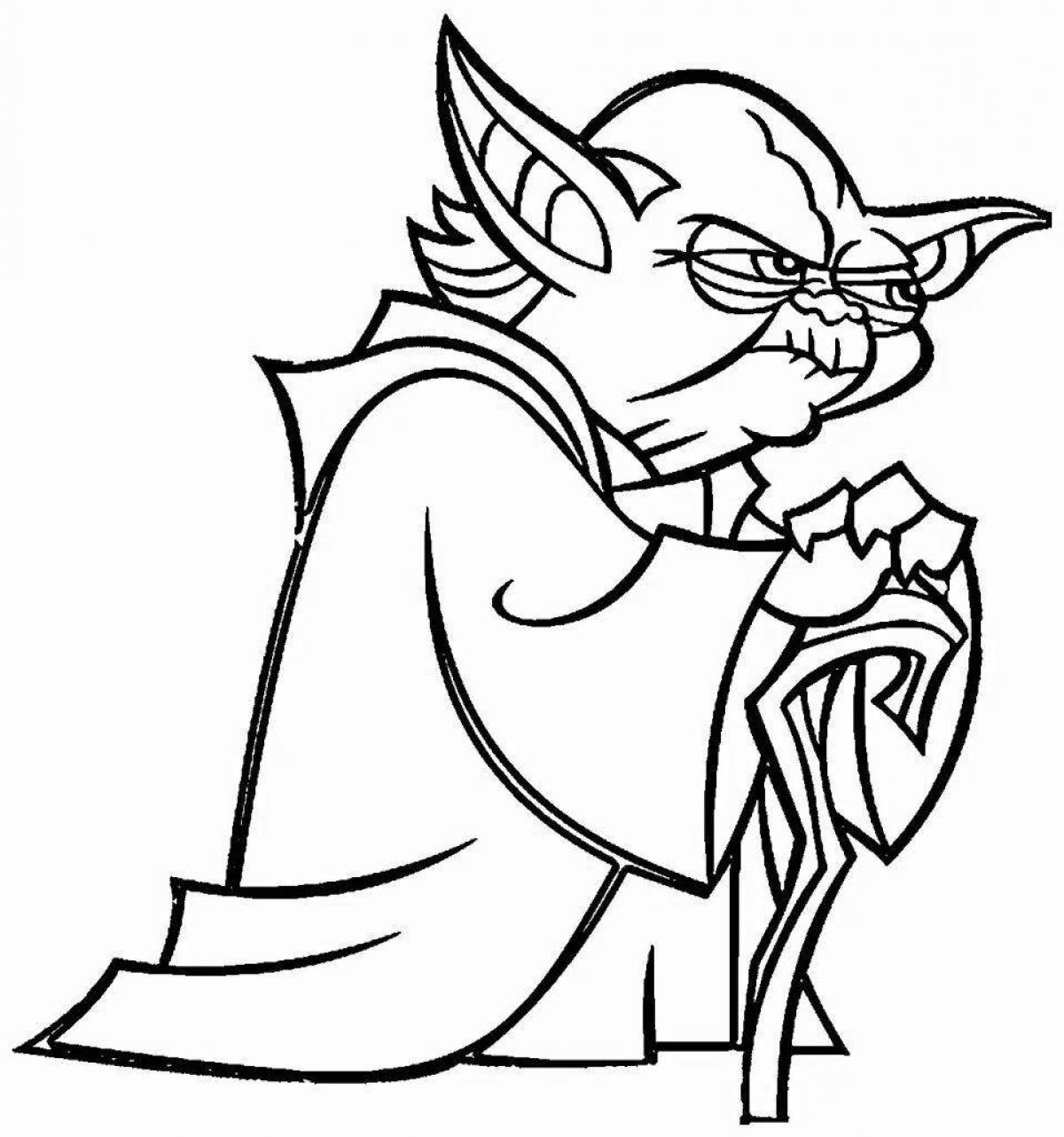 Colorfully colored yoda coloring page