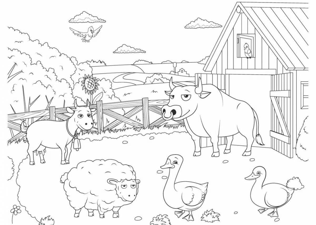 Colourful farm coloring for kids