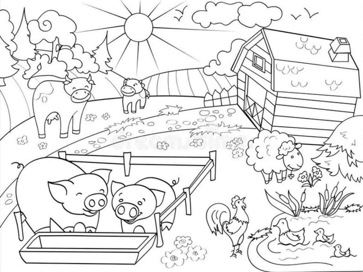 Colorful farm coloring for kids