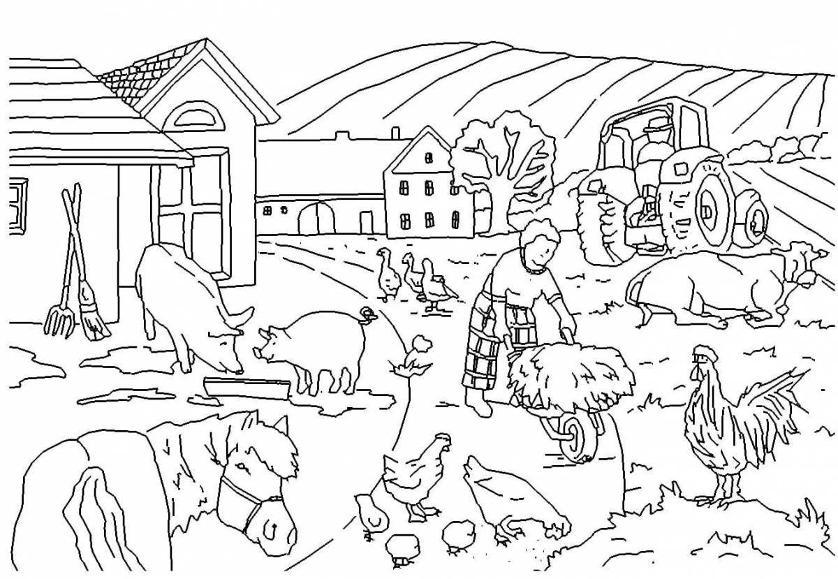 Cute farm coloring for kids