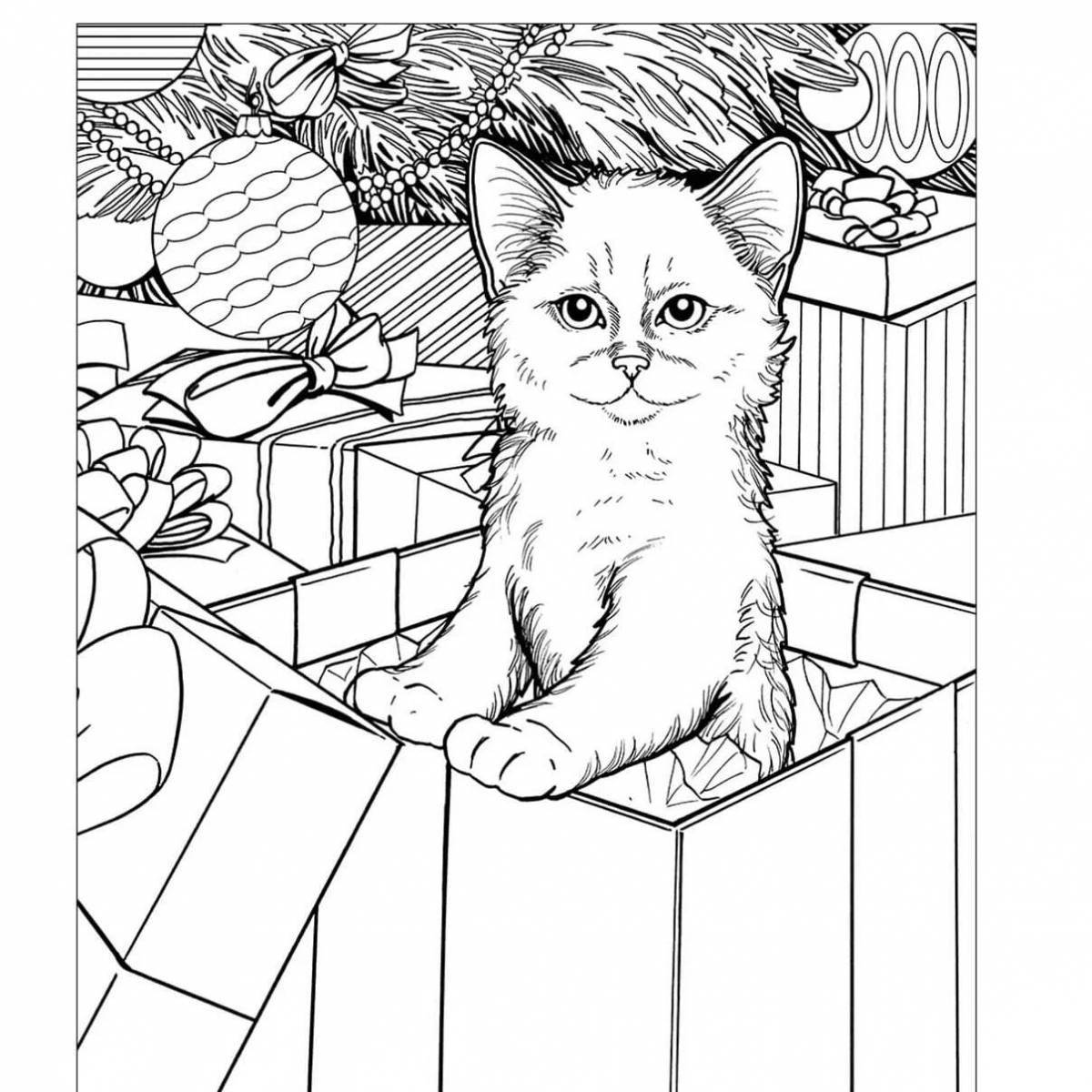 Adorable Christmas cat coloring book