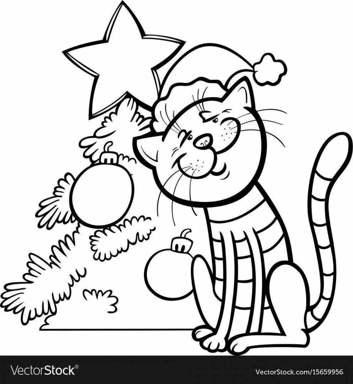 Fancy cat Christmas coloring book