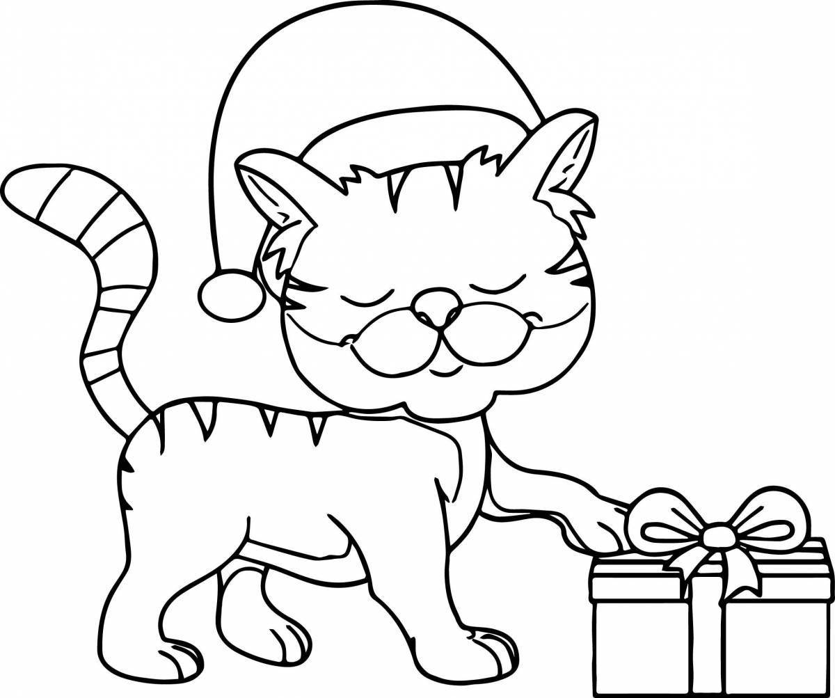 Новогодняя раскраска весёлый кот