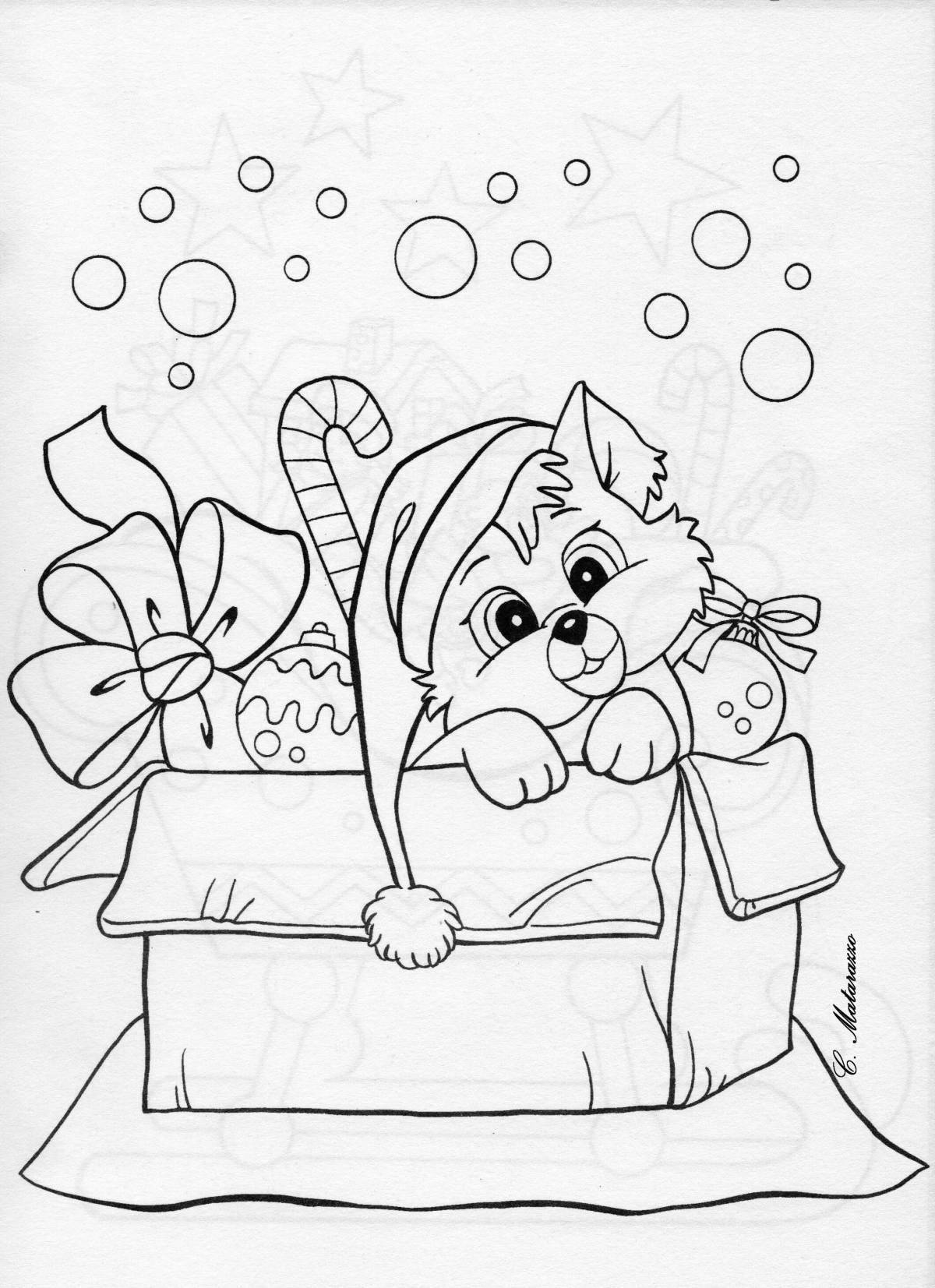 Gorgeous Christmas cat coloring book