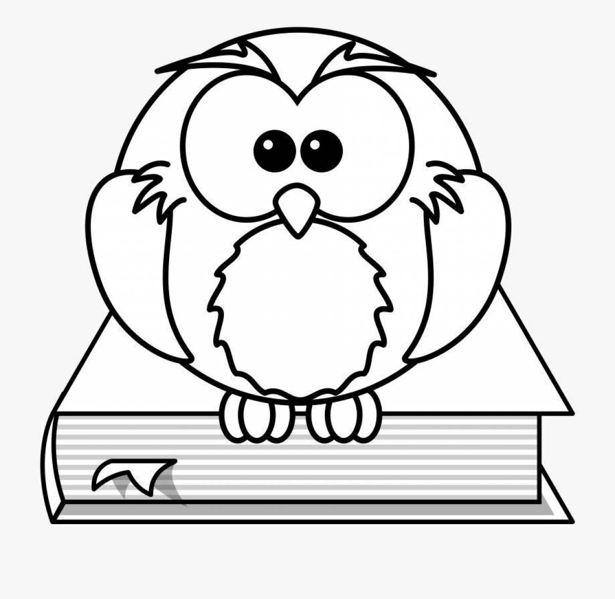 Charming coloring owl with books