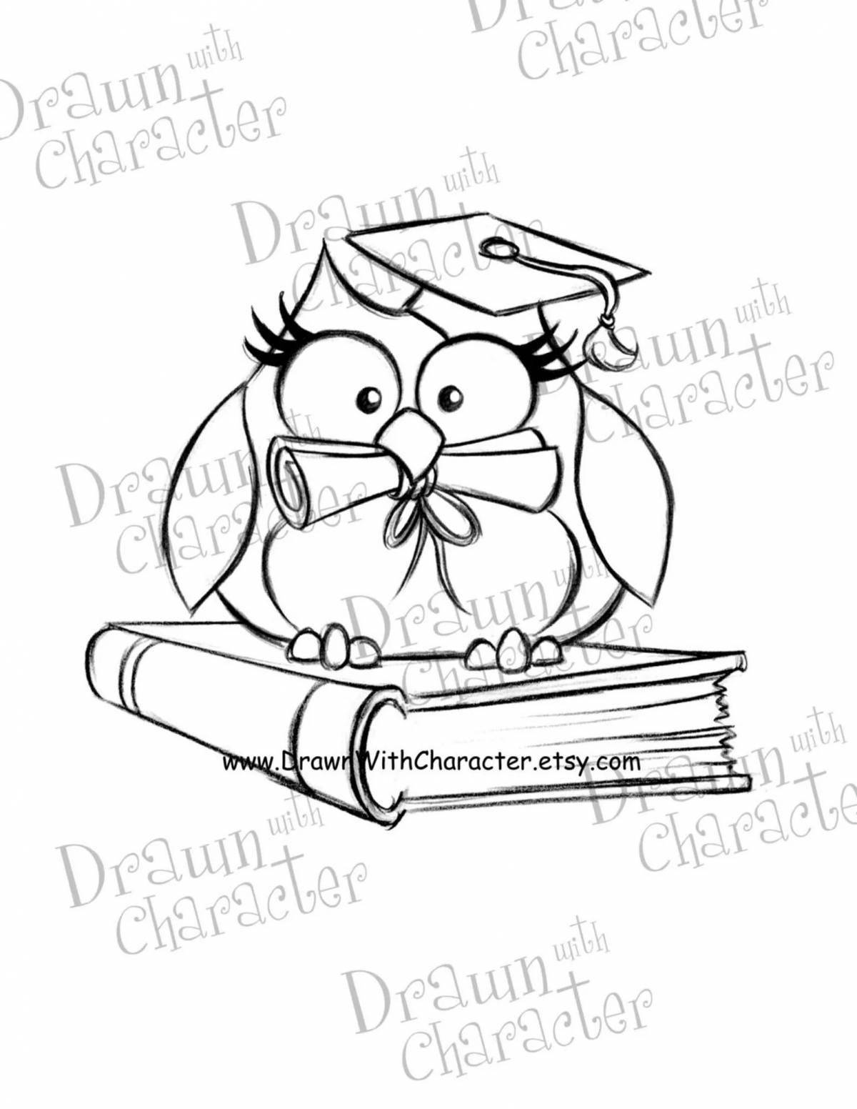 Delightful coloring book owl with books