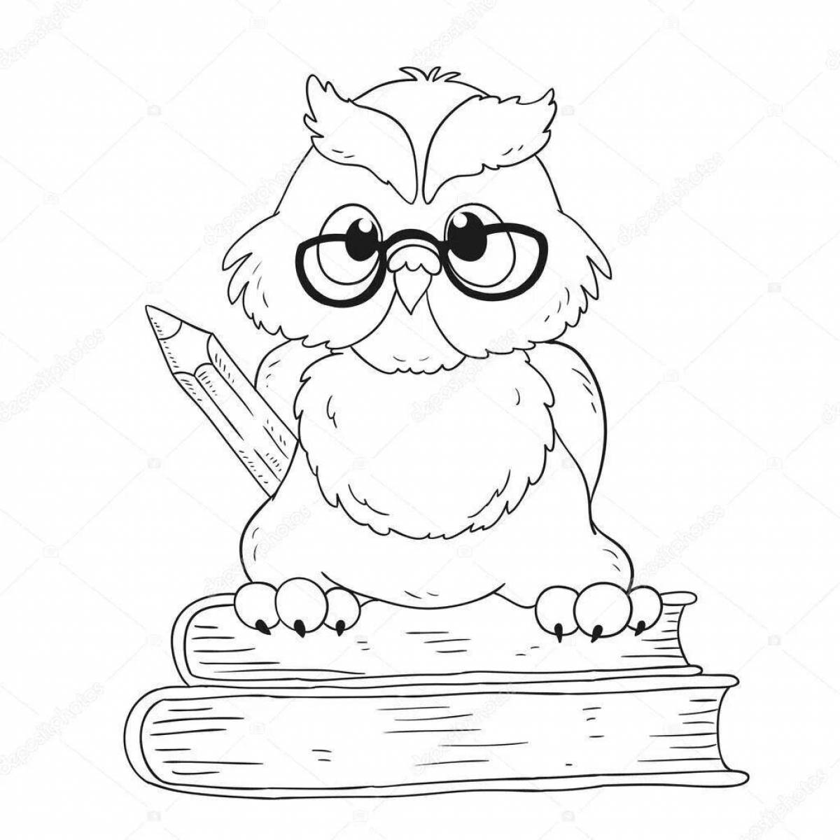Bright coloring owl with books