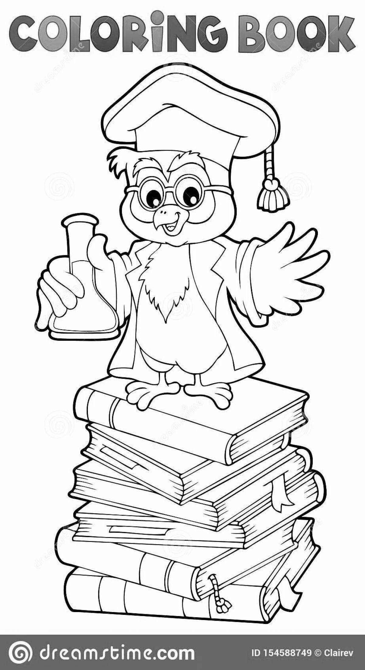 Radiant coloring owl with books
