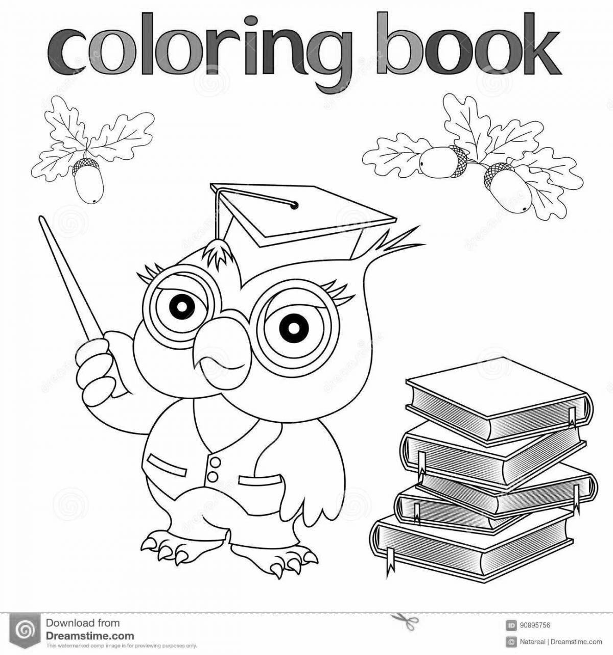 Elegant coloring owl with books
