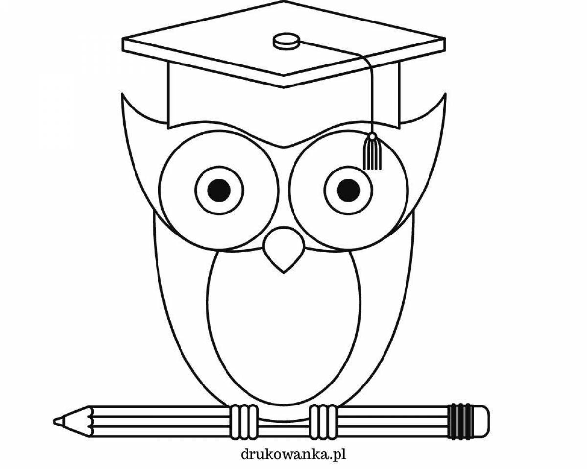 Dazzling coloring owl with books