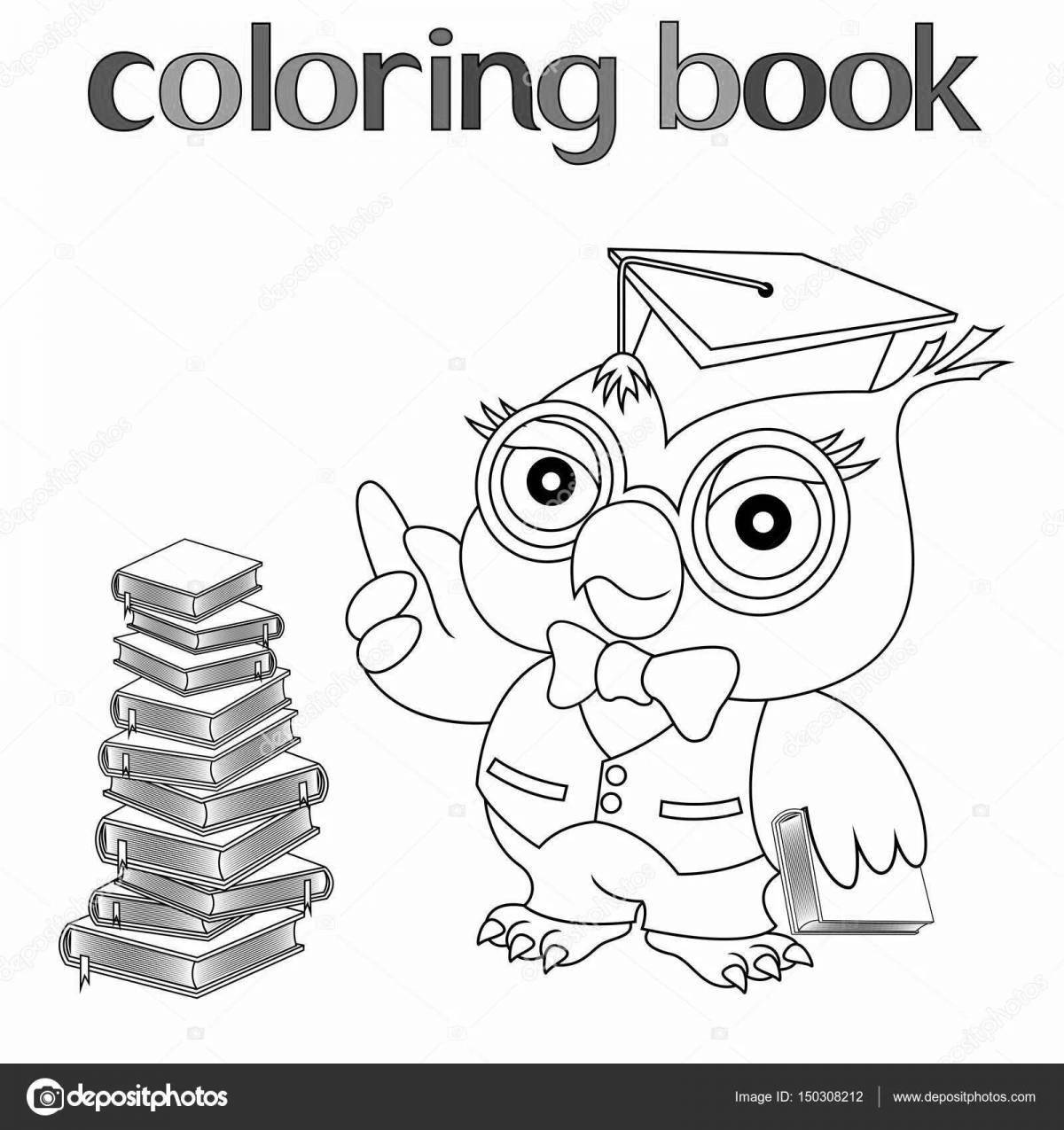 Буйная раскраска сова с книгами