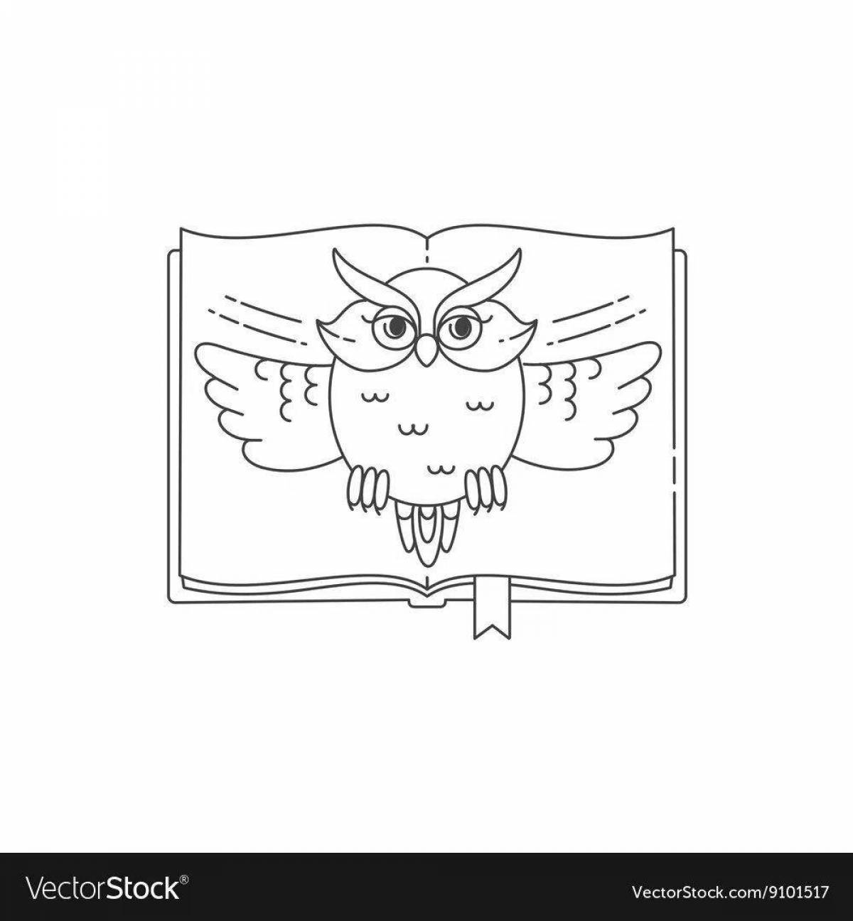 Playful coloring owl with books