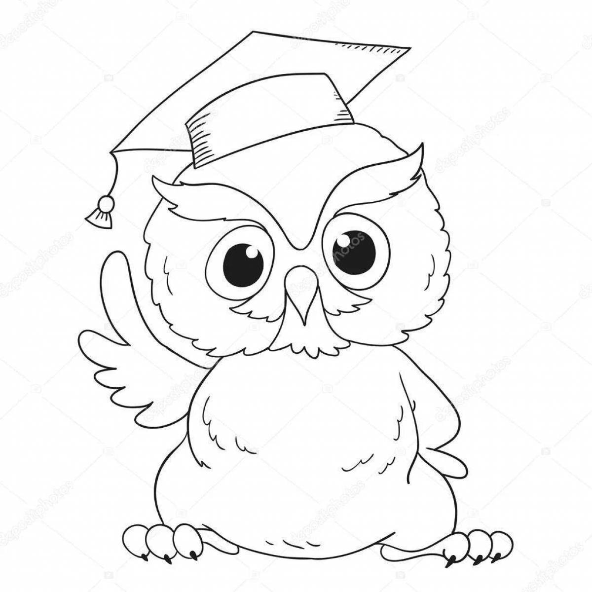 Funny coloring owl with books