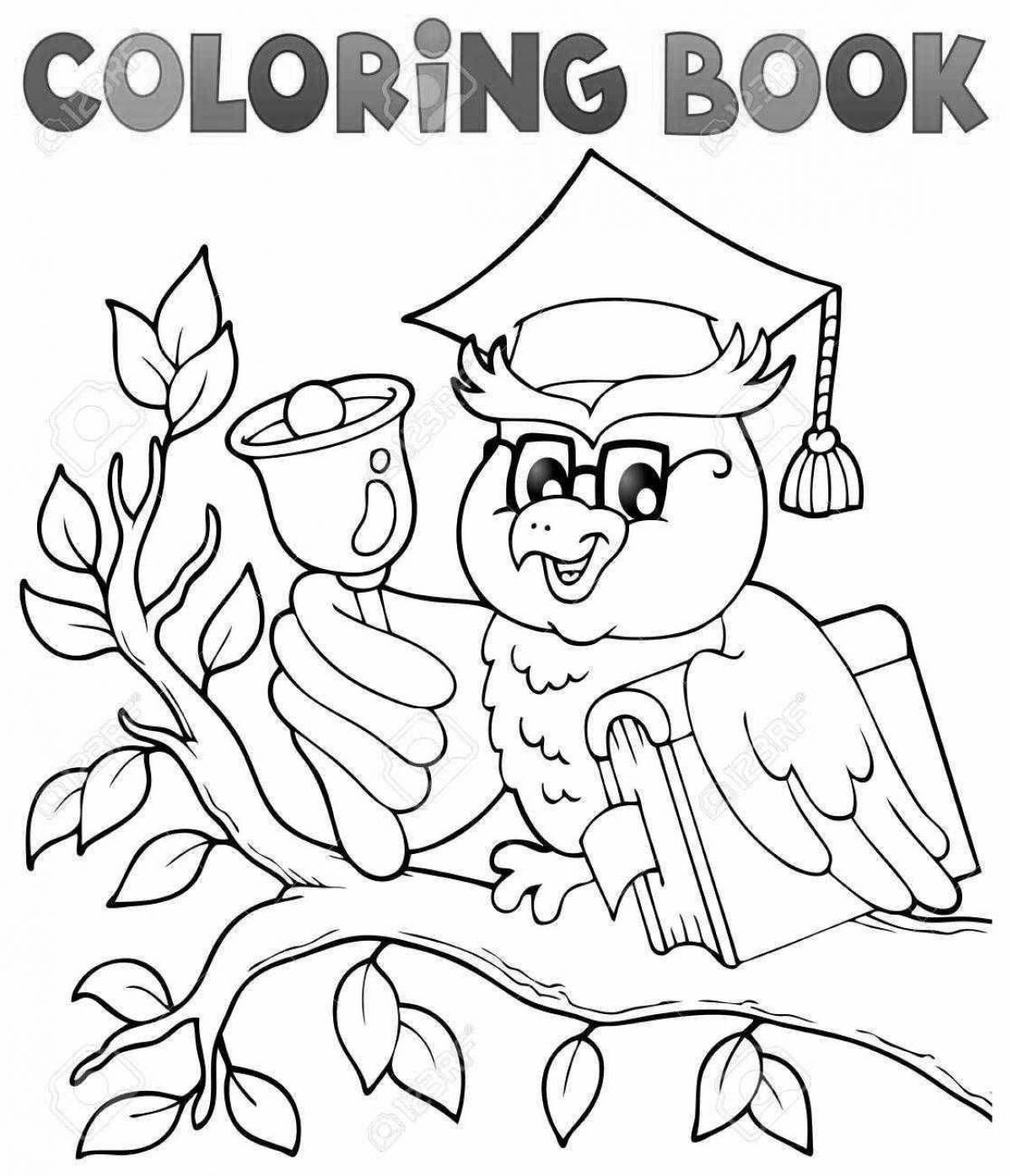 Generous coloring owl with books