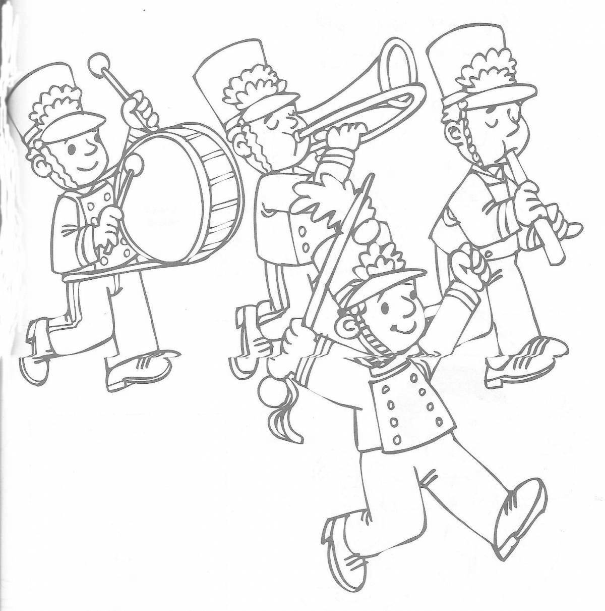 Игривая страница раскраски оркестра для детей