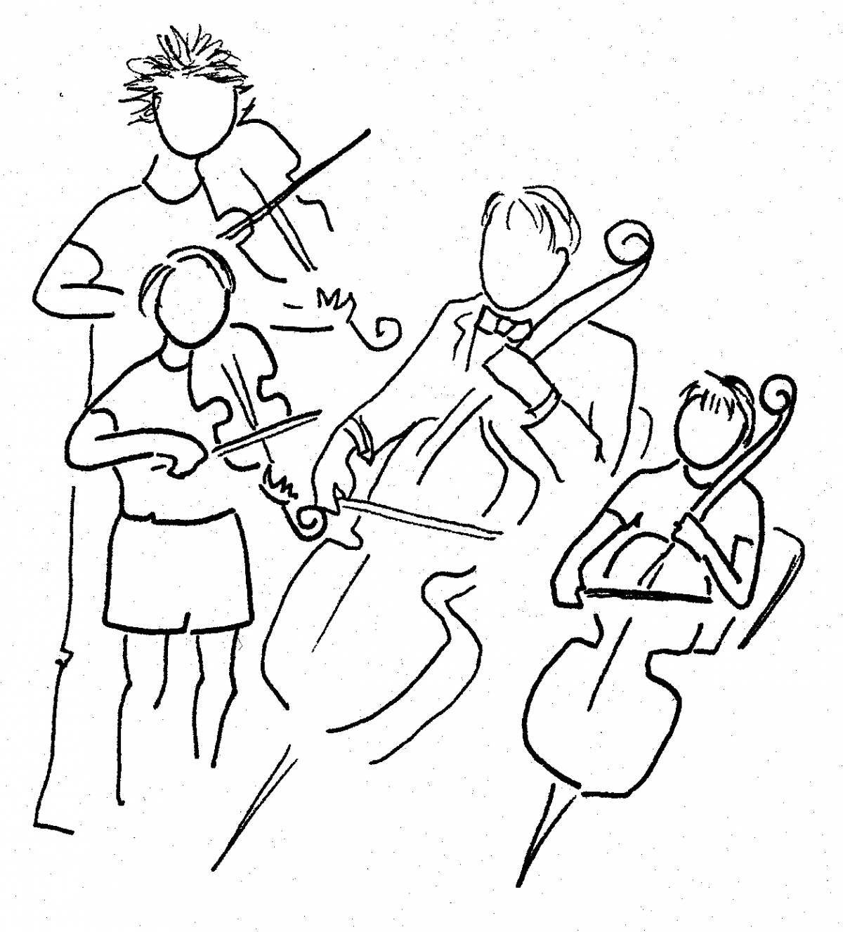 Glitter orchestra coloring page for kids