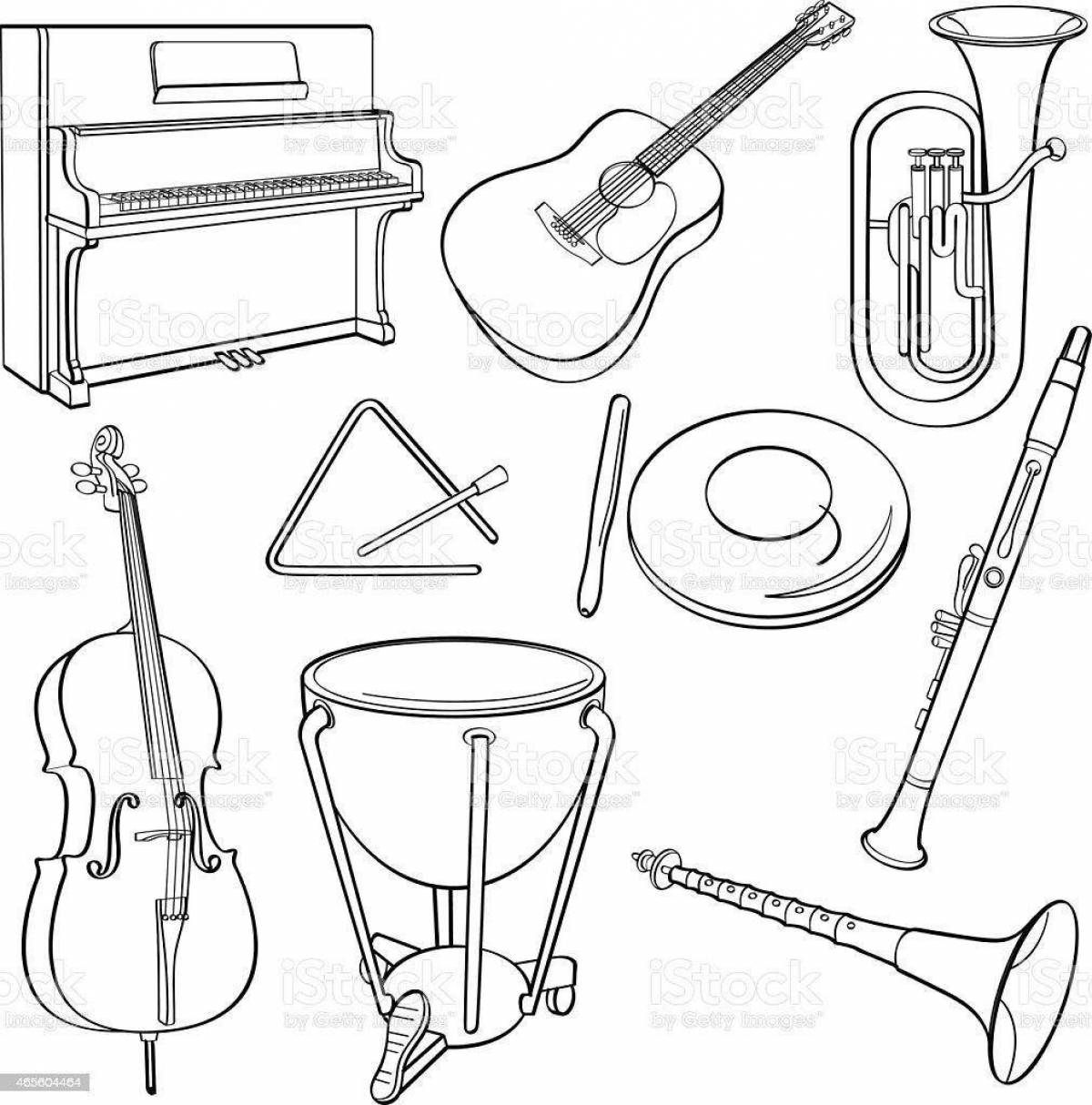 Glowing orchestra coloring page for kids