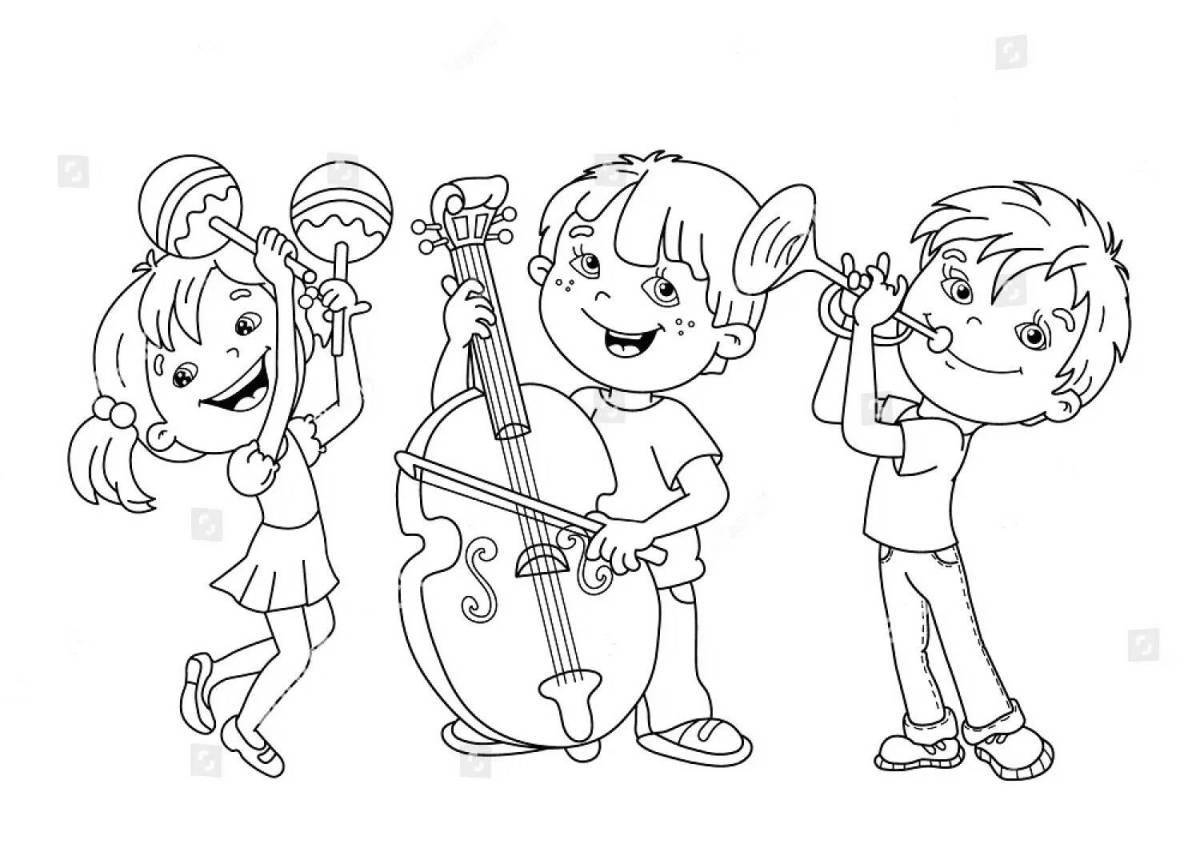 Fancy orchestra coloring for kids