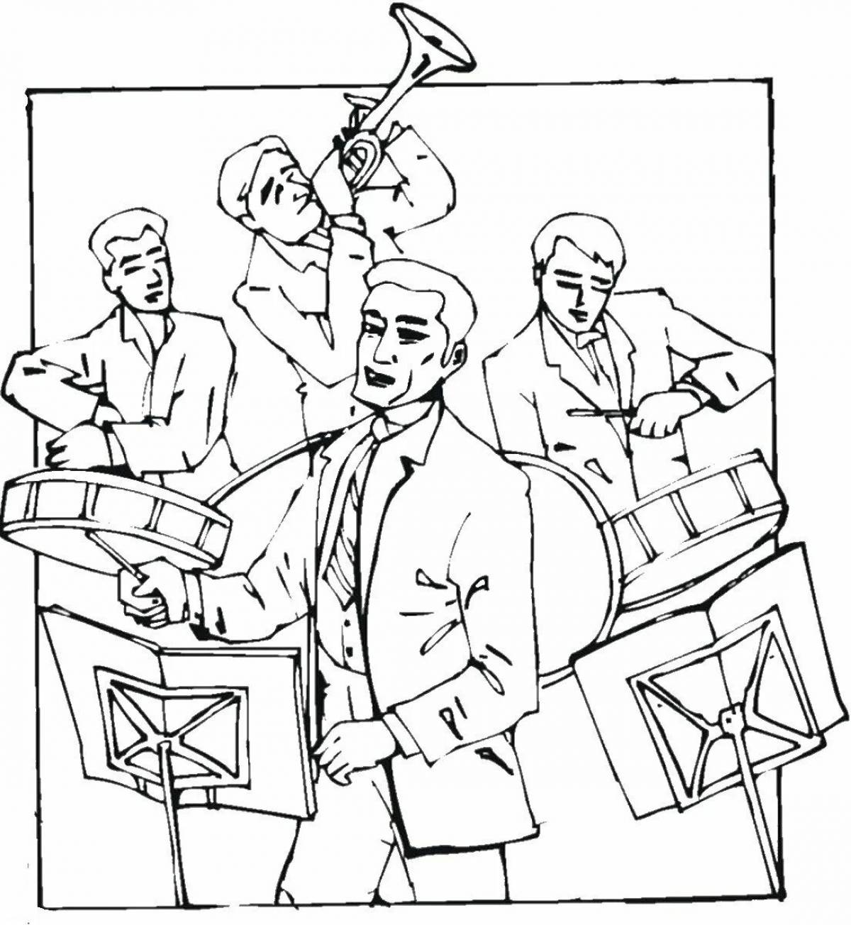 Coloring page festive orchestra for children