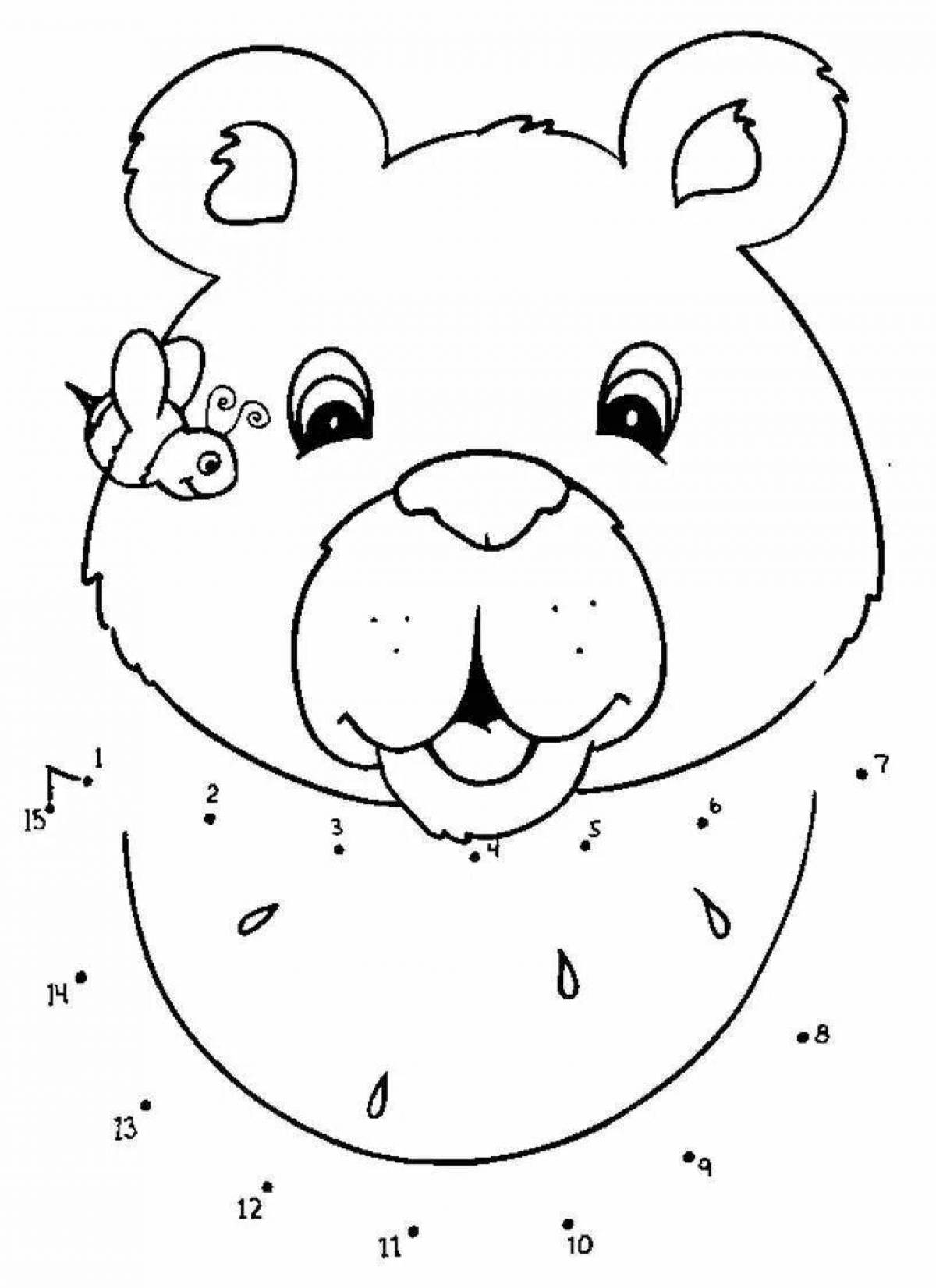 Glowing bear coloring page with polka dots