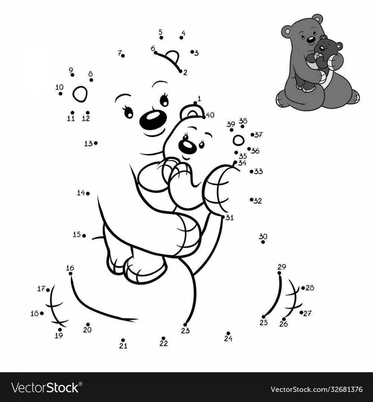 Relaxing bear coloring page with polka dots