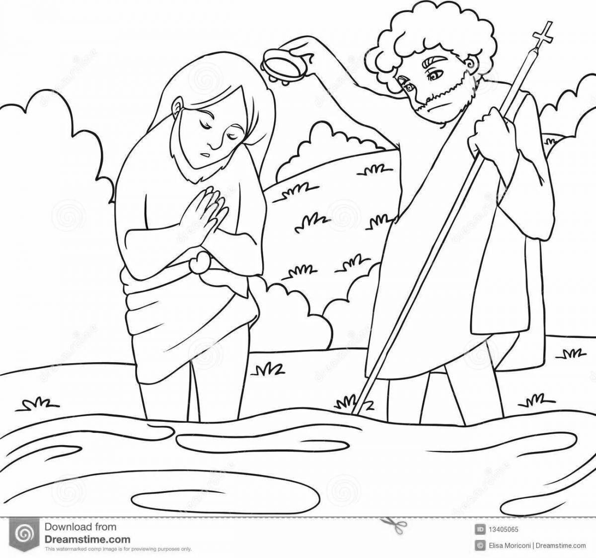 Coloring page glorifying the baptism of jesus christ