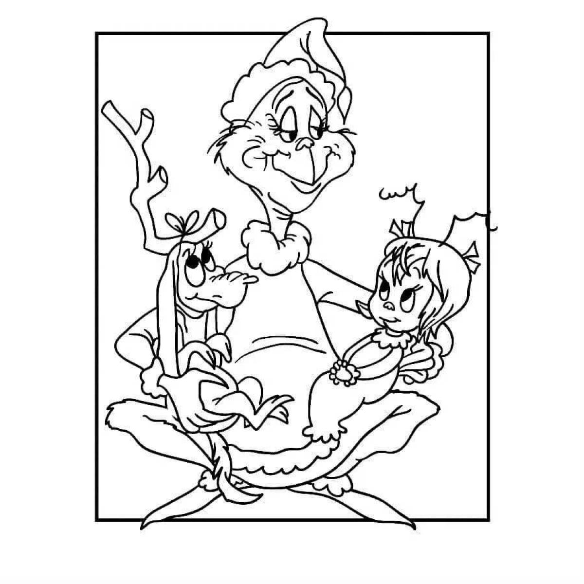 Joyful grinch coloring for kids