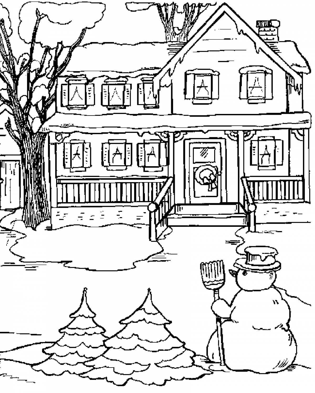 Amazing winter town coloring page for kids