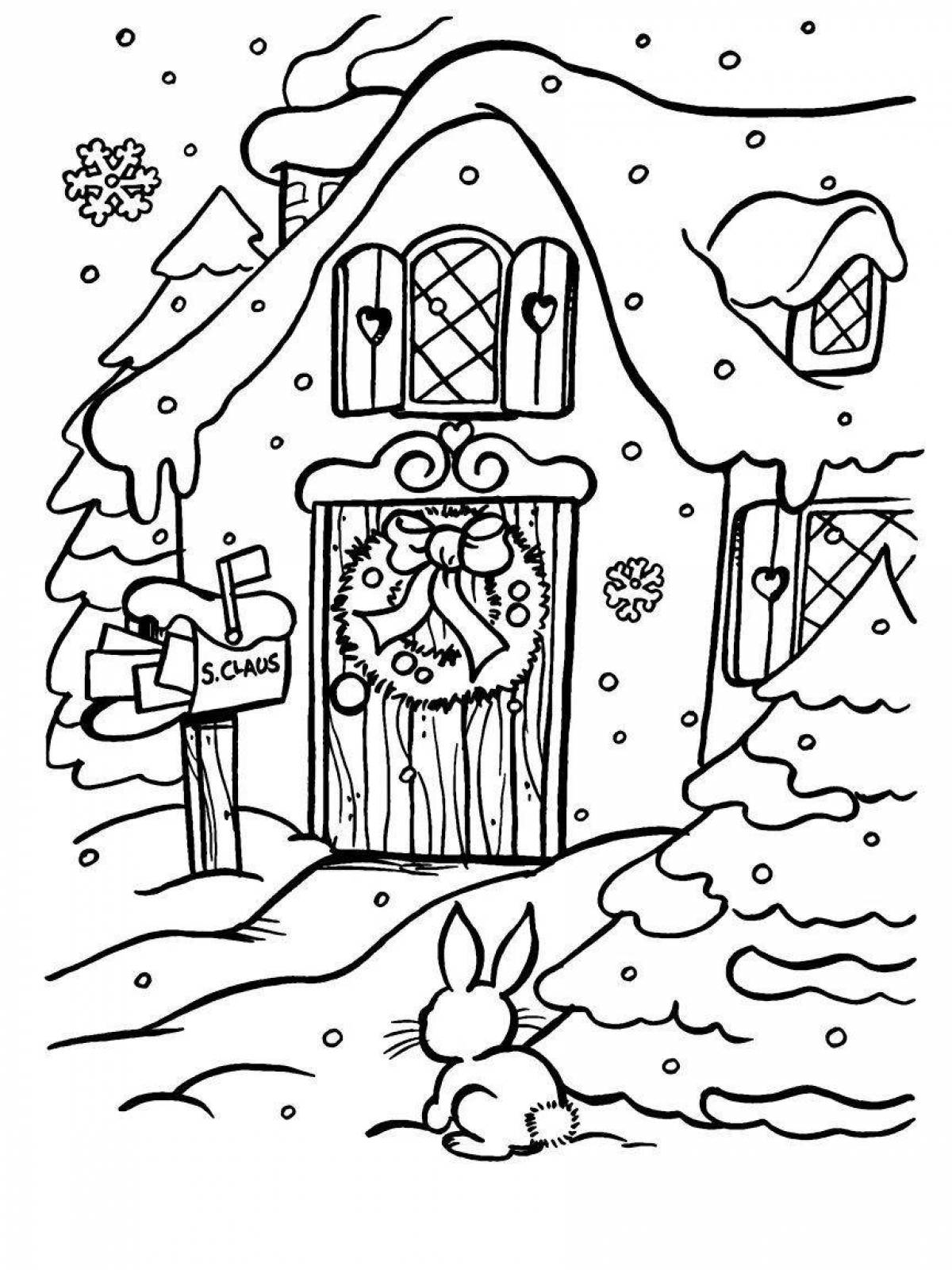 Очаровательная раскраска «зимний домик» для детей