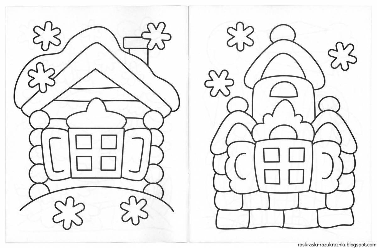 Shiny winter house coloring book for kids