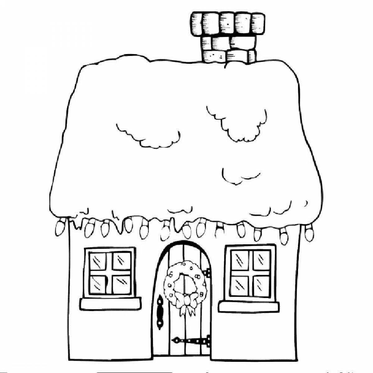 Playful winter house coloring page for kids