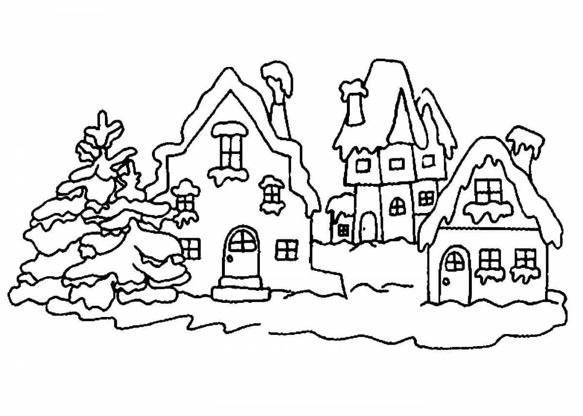 Glowing winter house coloring book for kids
