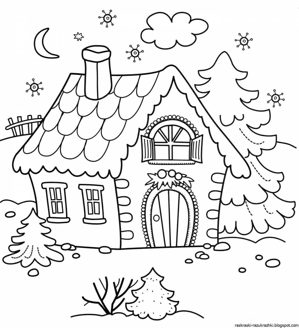 Блестящий зимний дом раскраски для детей