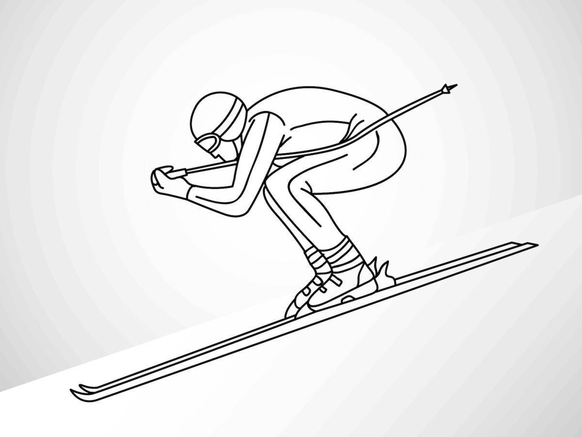 Рисование лыжник спуск с горы карандашом