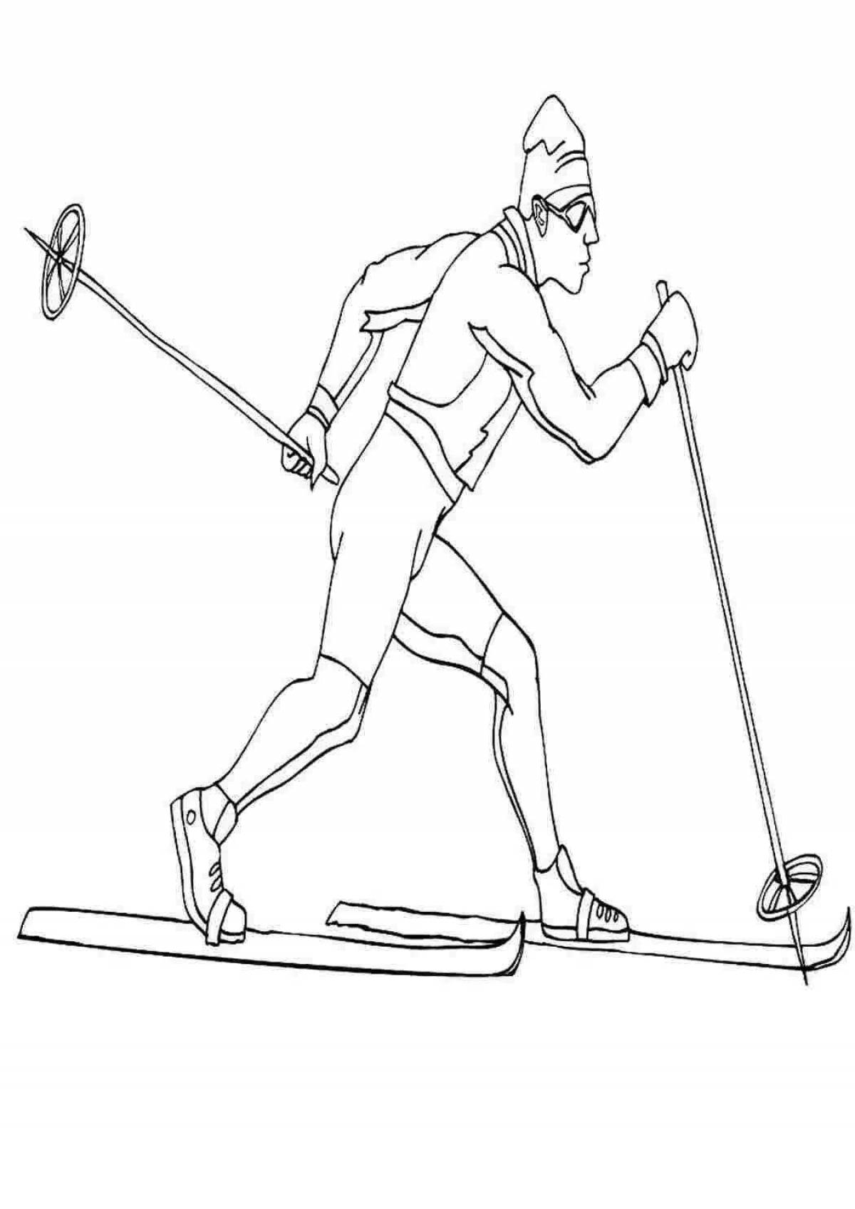 Раскраска спорт лыжи