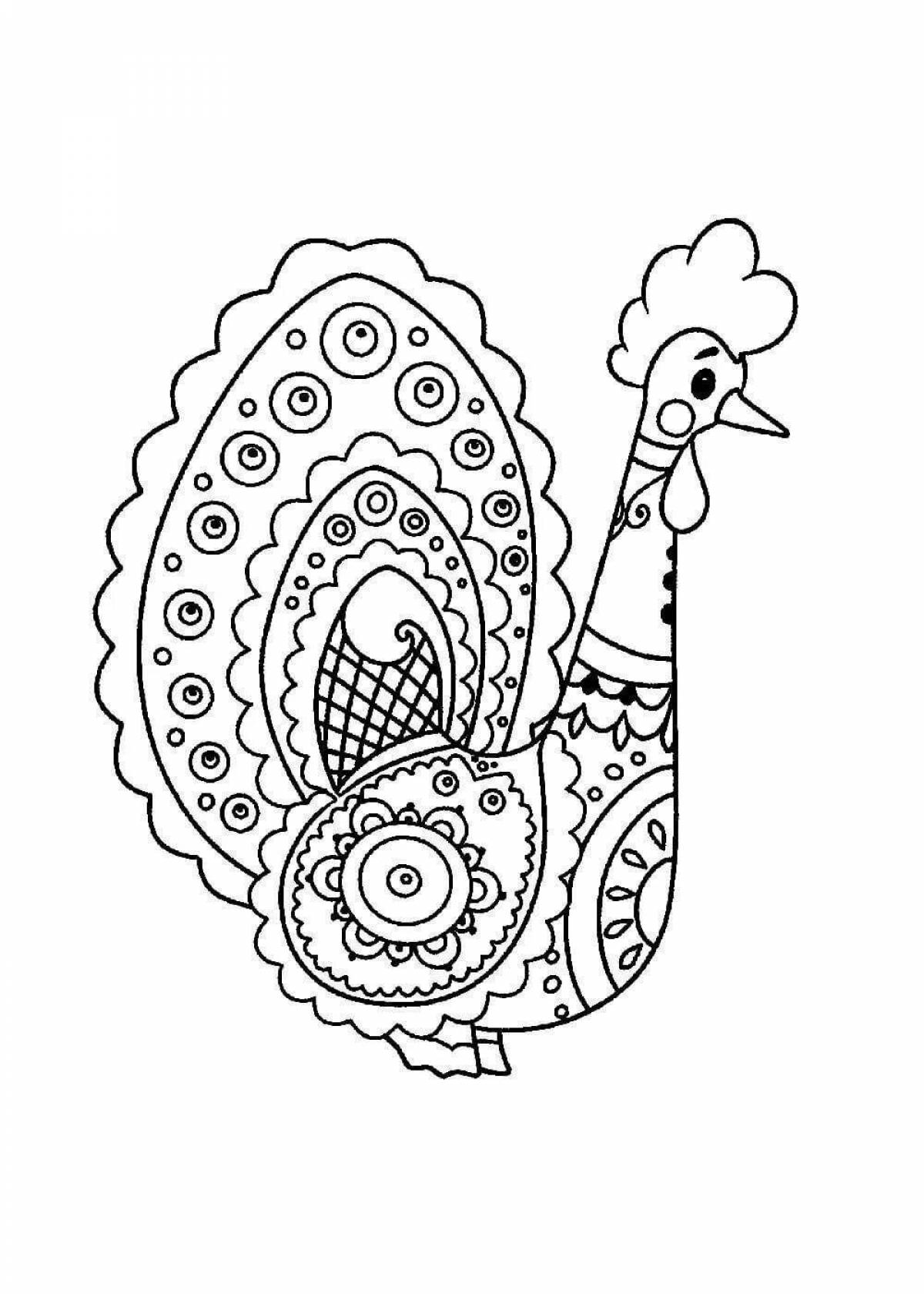Bright Dymkovo turkey coloring pages for children