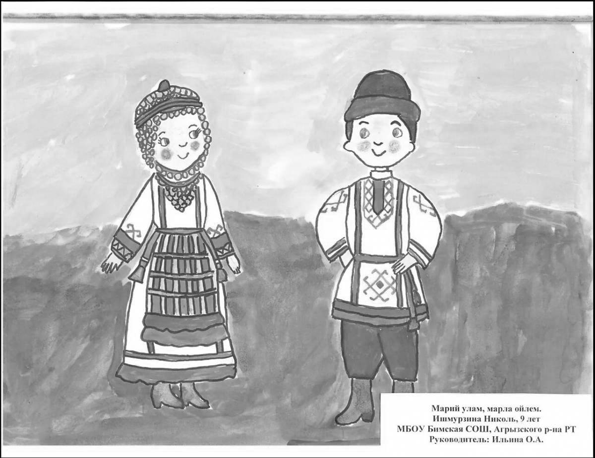 Coloring page charming Chuvash folk costume