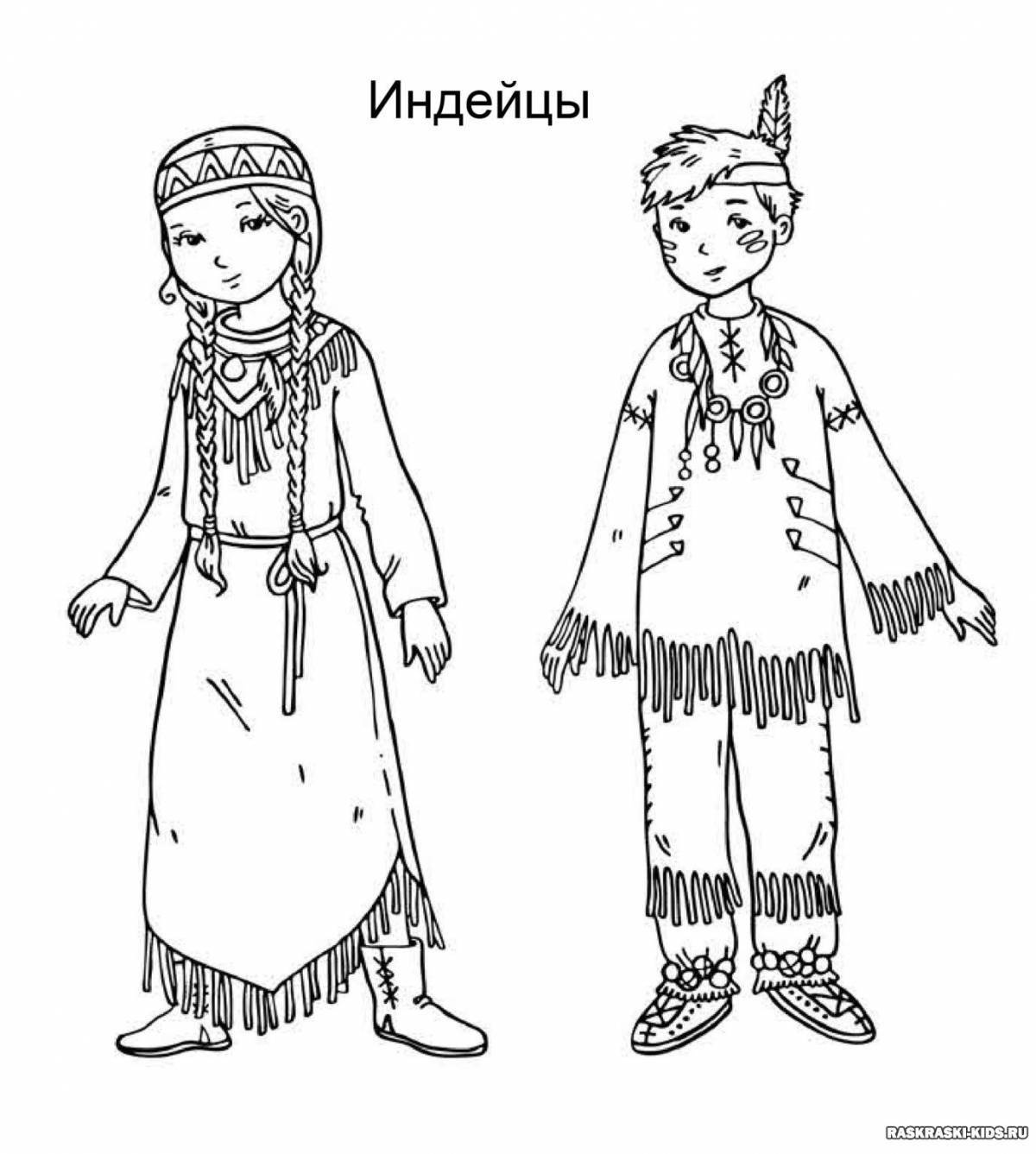 Coloring page magnificent Chuvash folk costume