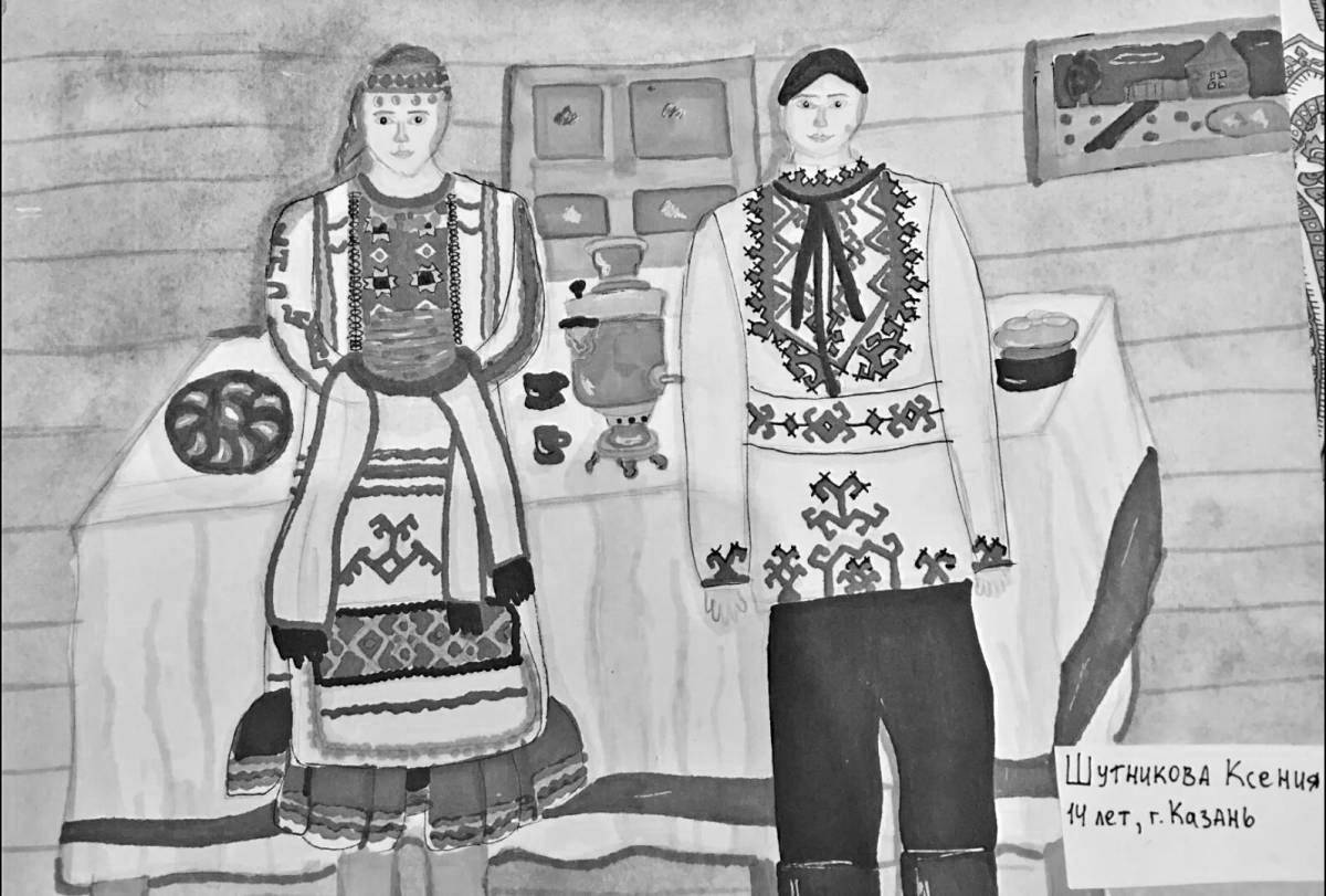 Coloring page delightful Chuvash folk costume