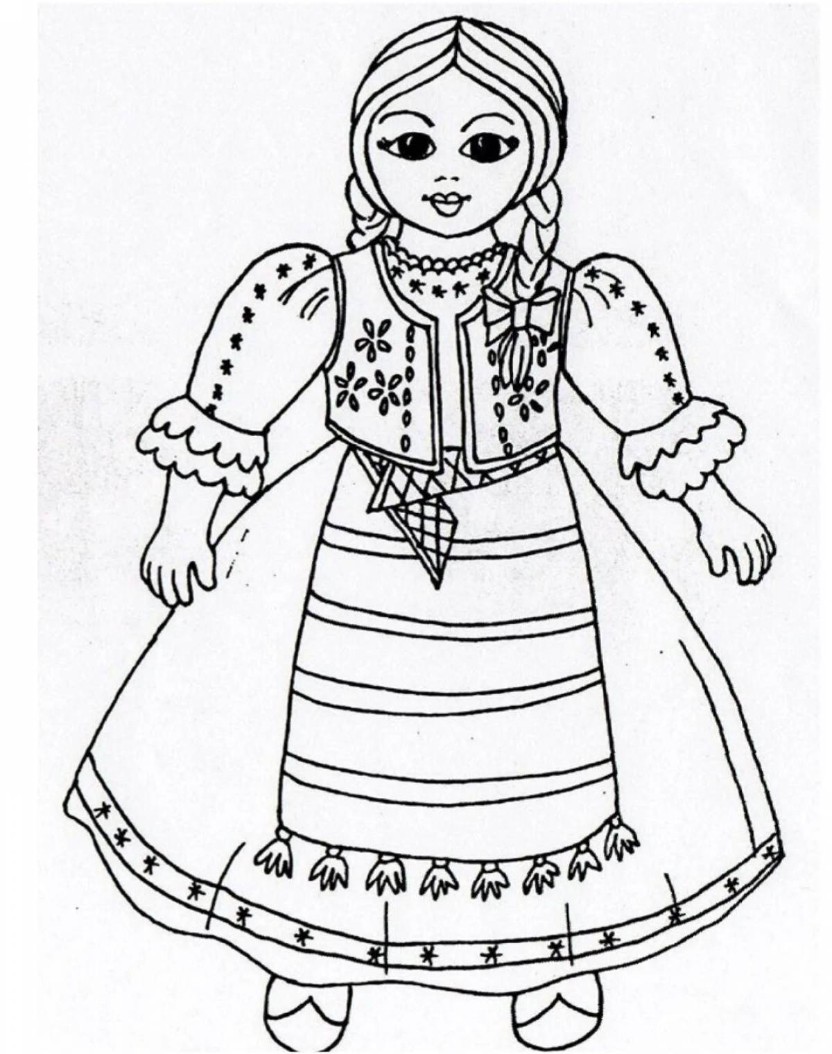 Coloring page intricate Chuvash folk costume