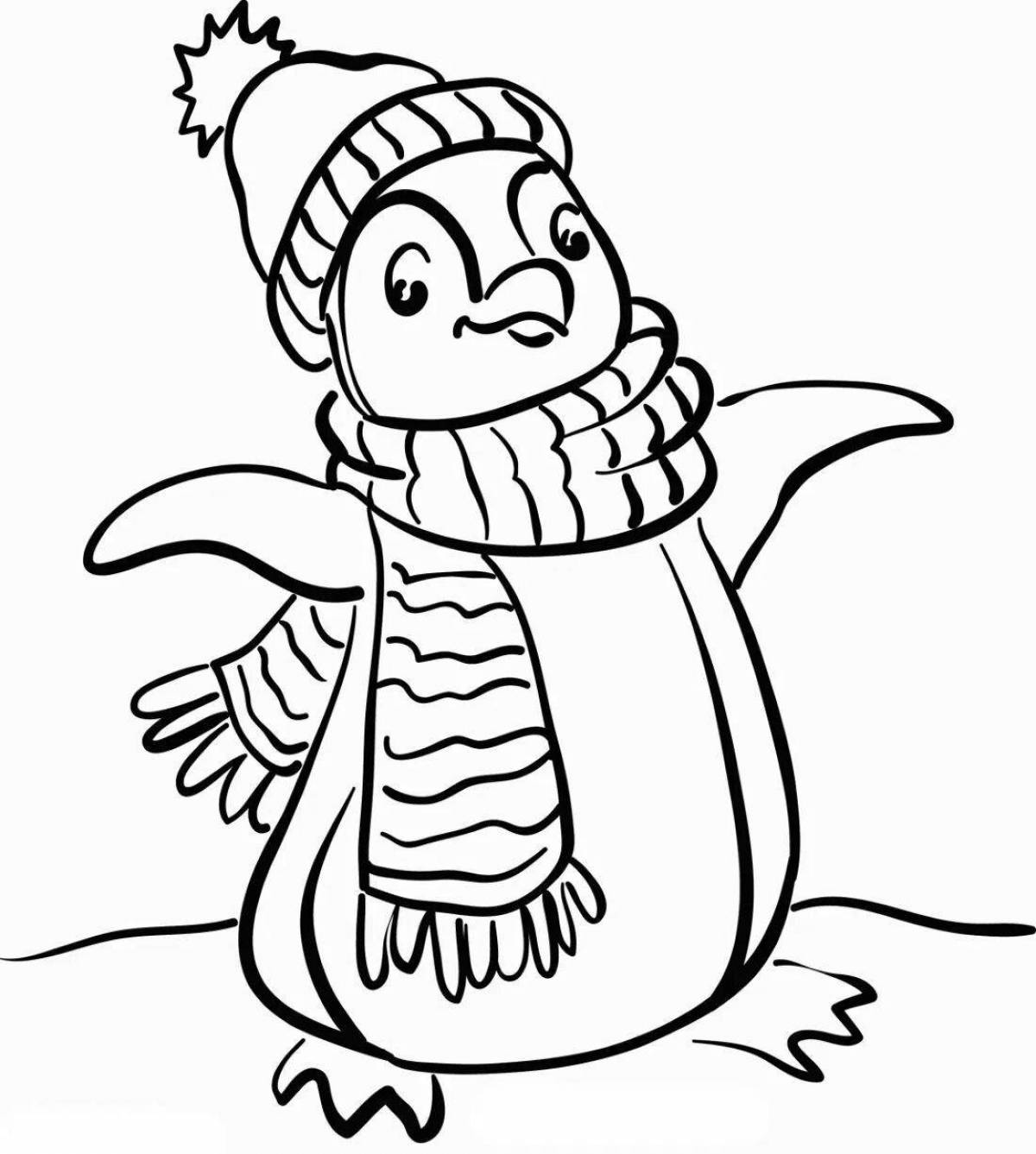 Glittering penguin coloring page