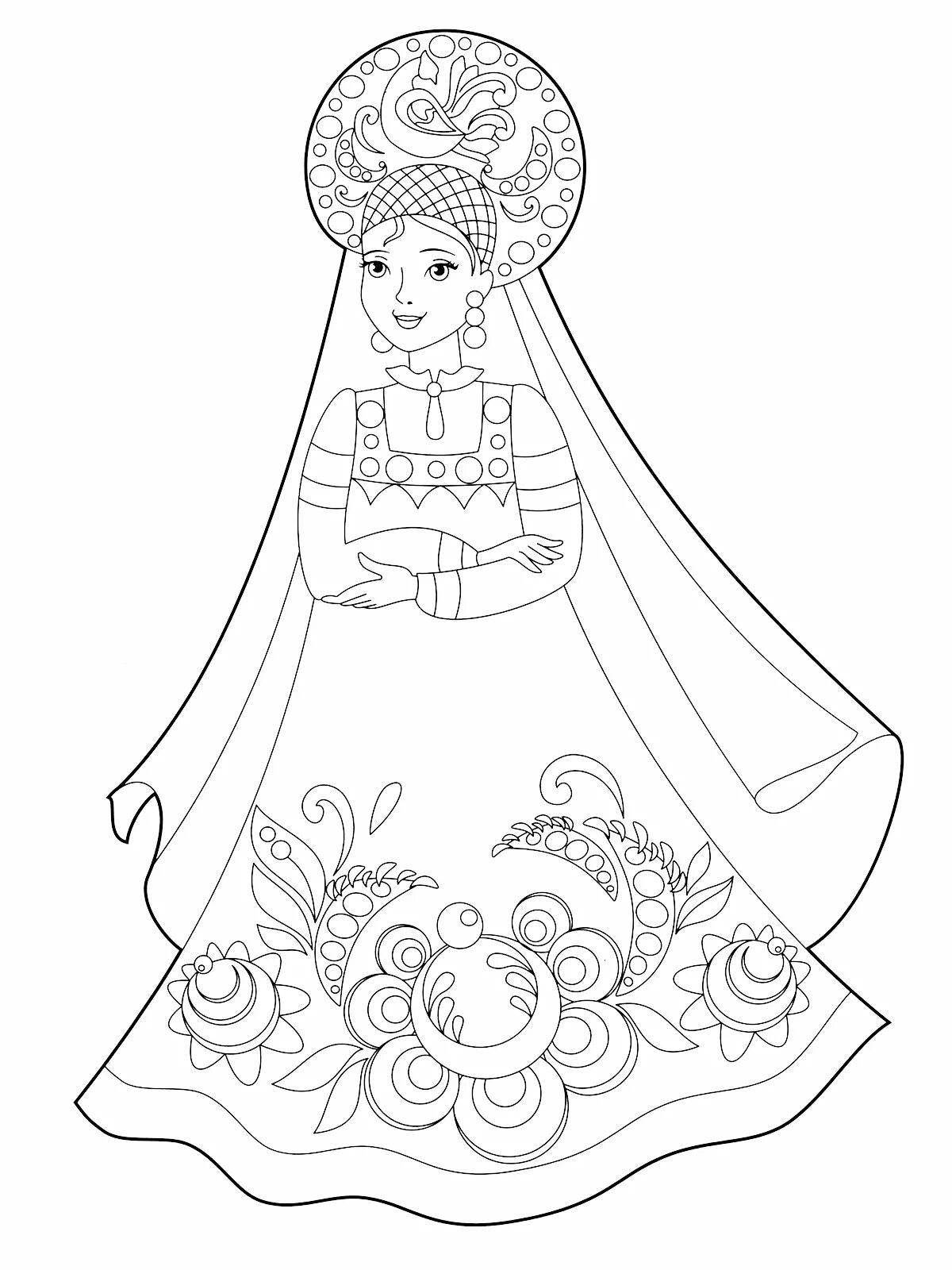 Coloring page cheerful Russian sundress