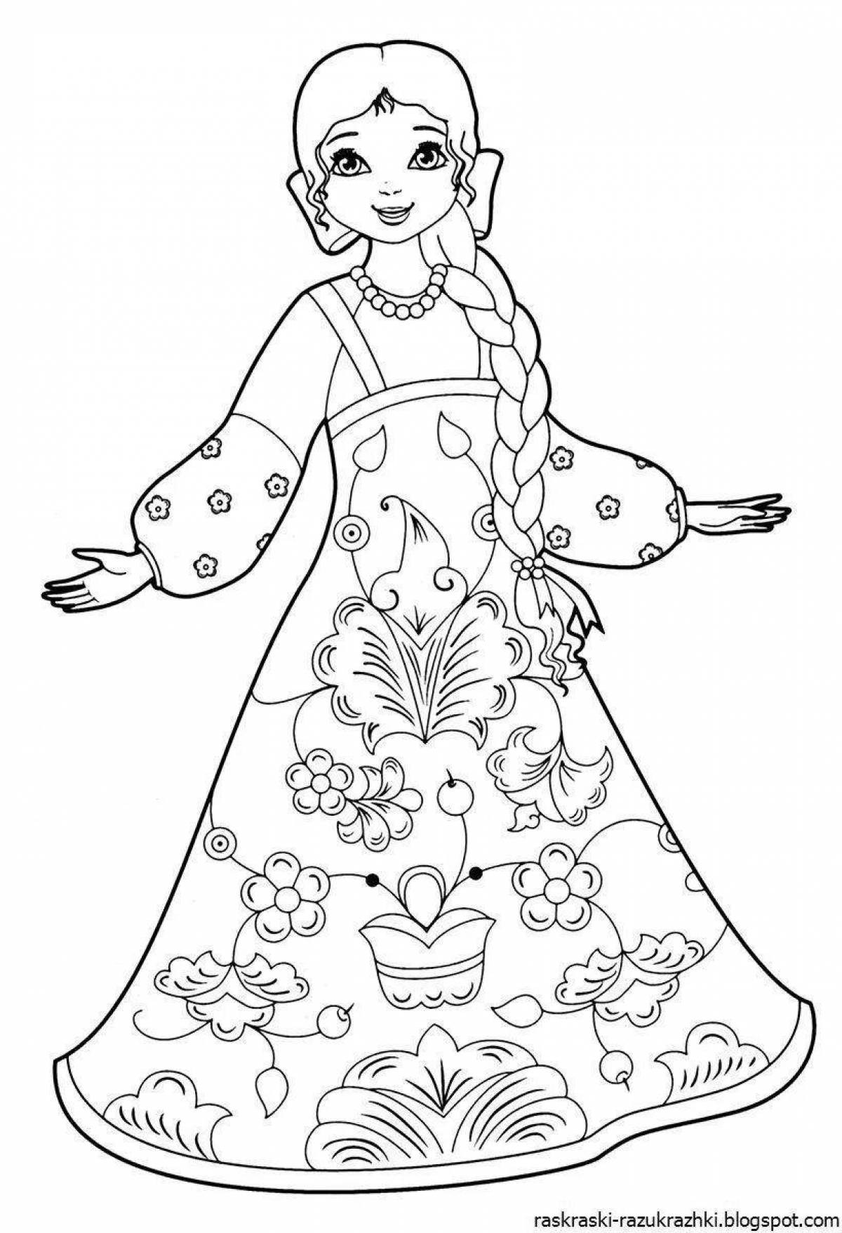 Coloring page festive Russian sundress