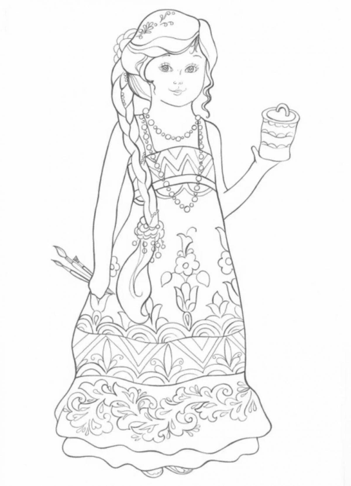 Coloring page intricate Russian sundress